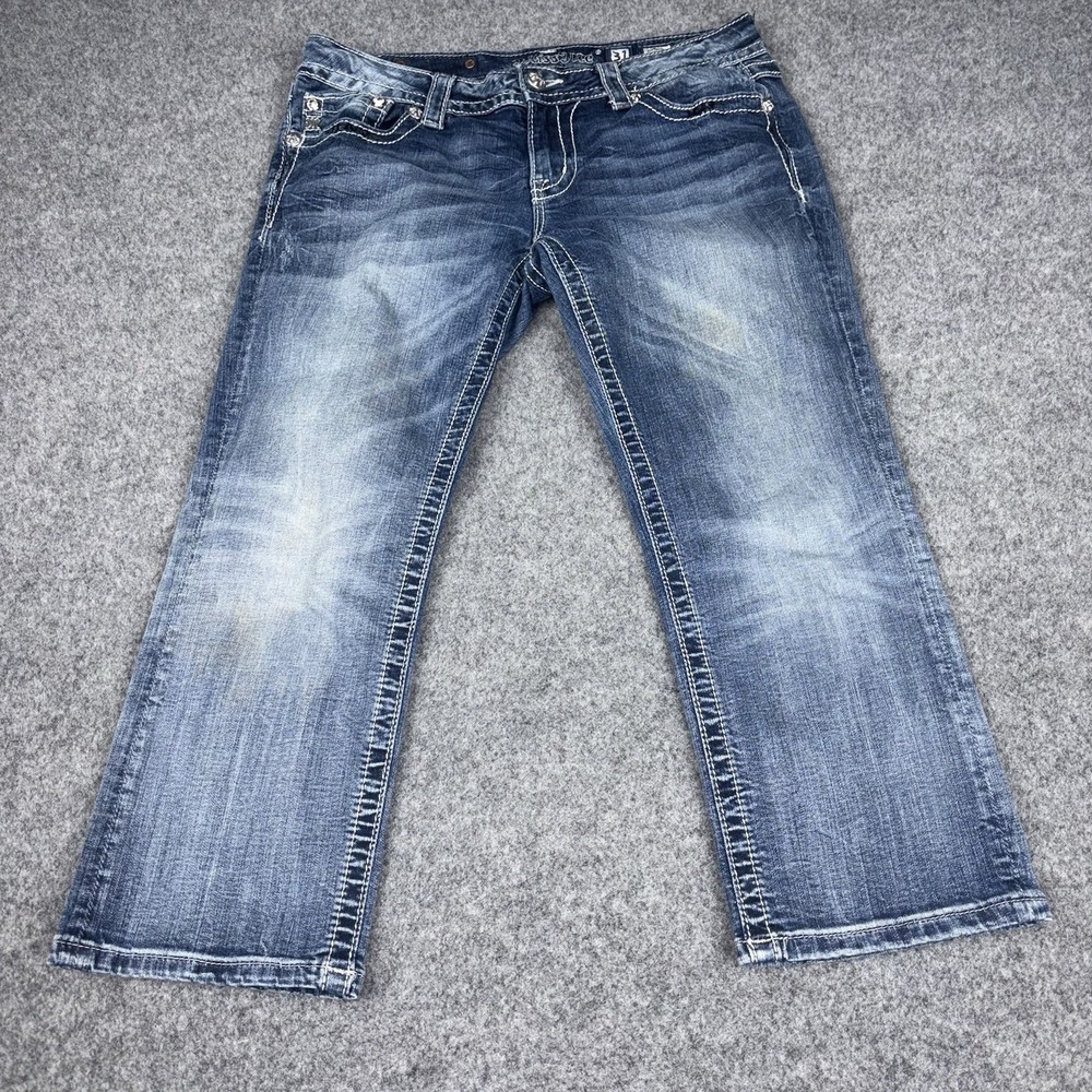 Miss Me Jeans Signature Cuffed Capri Women's 31 (Fits 30x22) Embellished Pockets